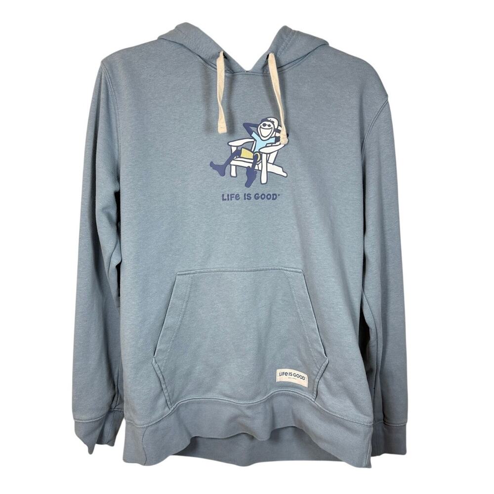 Life is Good Hoodie Sweater Men's Medium Adirondack Jake French Terry Blue